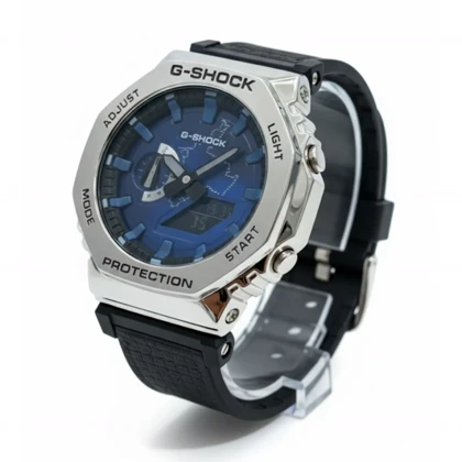 ساعت جی شاک2100 بند برزنتی مشکی صفحه طرحدار