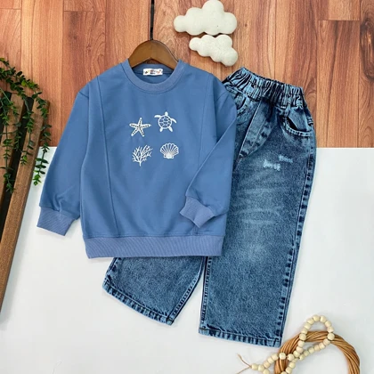 بلوز شلوار جین پسرانه طرح دریا