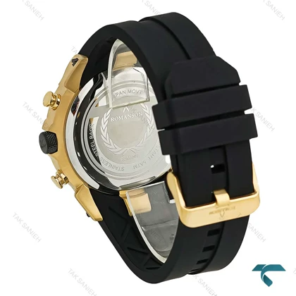 ساعت رومانسون مردانه کورنوگراف دار طلایی مشکی بند رابر Romanson-8261-G