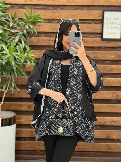 مانتو پانچ ژاکارد سوزن دوزی