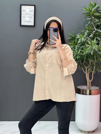 شومیز لینن آستین بنددار