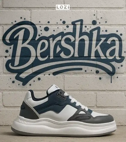 کفش کتانی کژوال مردانه و زنانه سفید طوسی سرمه ای BERSHKA مدل 8090