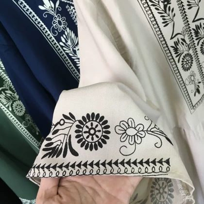 پیراهن نخی زنانه جلو طرحدار چاپی کمربنددار
