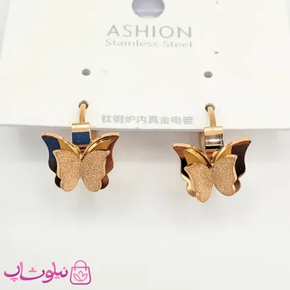 گوشواره حلقه‌ای زنانه طرح پروانه رزگلد