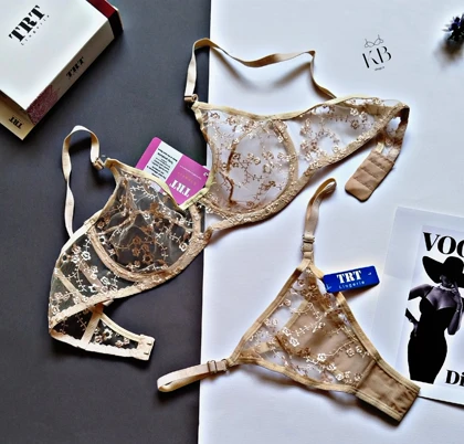 ست شورت و سوتین زنانه تور گاز طرح ژینوس رنگ بژ از برند TRT