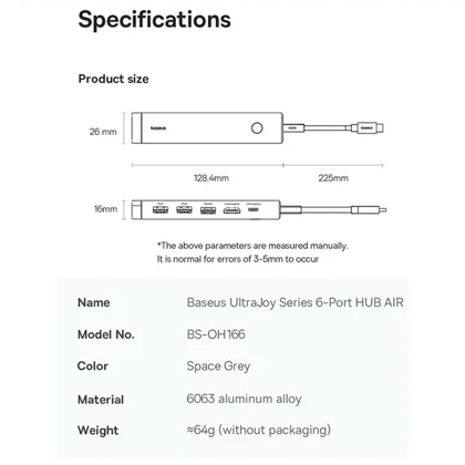 هاب تایپ سی 6 پورت بیسوس Baseus BS-OH166