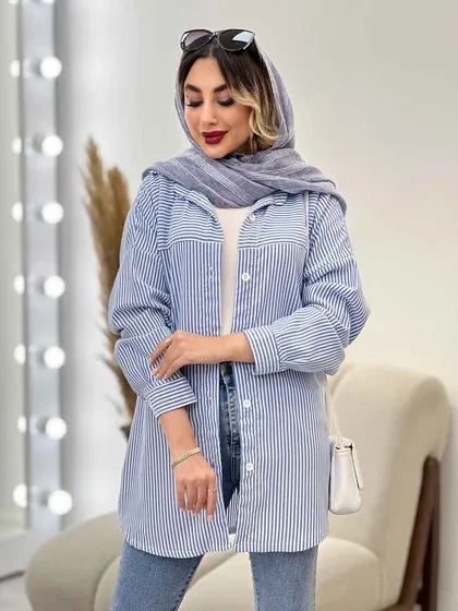 شومیز راه راه برش‌دار
