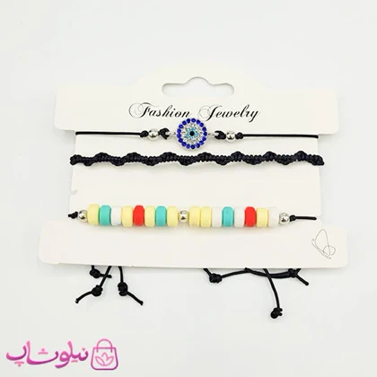 دستبند یا پابند دخترانه رنگی مشکی پک سه عددی