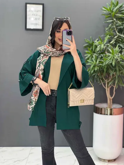 مانتو لینن آستین بند ضربدری