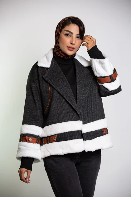 پالتو فوتر کجراه ترکیبی با چرم