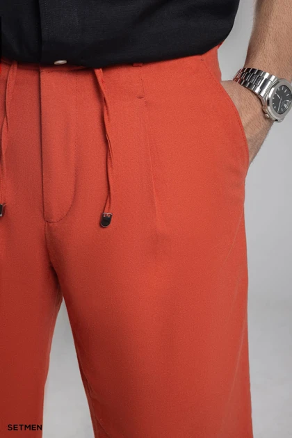 شلوارک لینن پیل دار کمر کش