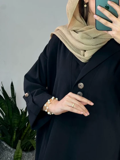 مانتو بلند لینن آپامه مشکی