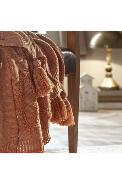 پتو یک نفره Taç Butik مدل Brüj اکریلیک - آجری