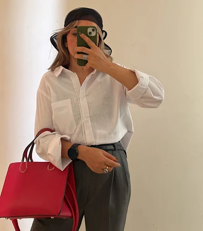 شومیز لینن سفید بیسیک 019