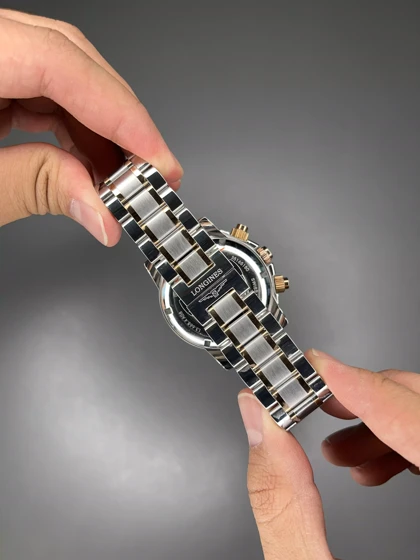 ساعت مچی لونژین کورنوگراف صفحه مشکی دو رنگ سیلور رزگلد Longines