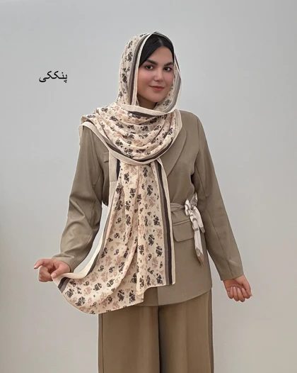 شال پلیسه نخی طرح گل ریز