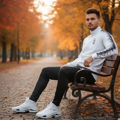 پکیج ست سویشرت شلوار یوونتوس مردانه مدل R77 + کفش ساق‌دار مردانه EMTO-سفید