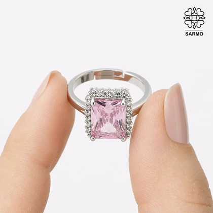 انگشتر استیل الماس نشان صورتی کد 407074024