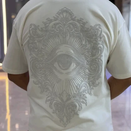 تیشرت یقه گرد چاپی پفکی برجسته چشم پولیزی سفید 171