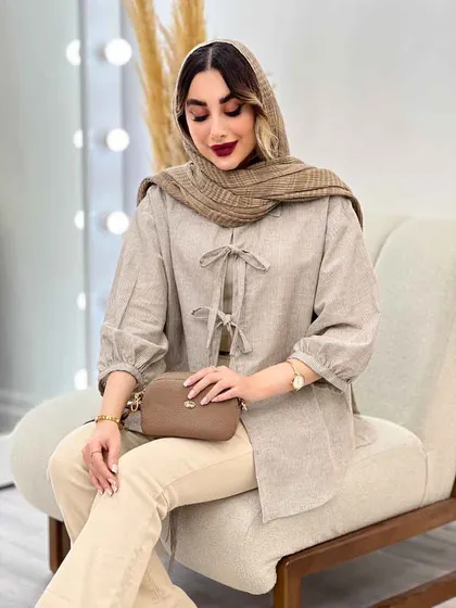 شومیز راه راه جلو بند آستین پیله