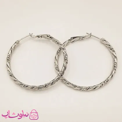 گوشواره زنانه حلقه‌ای بزرگ ژوپینگ نقره ای