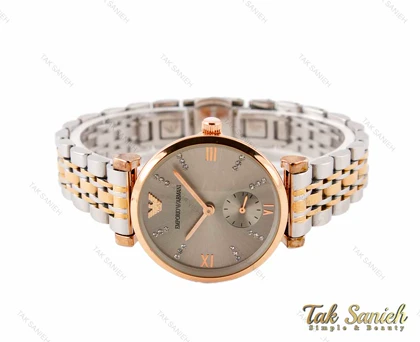ساعت امپریو آرمانی زنانه دورنگ طلایی صفحه طوسی زیرثانیه Armani-7994-L