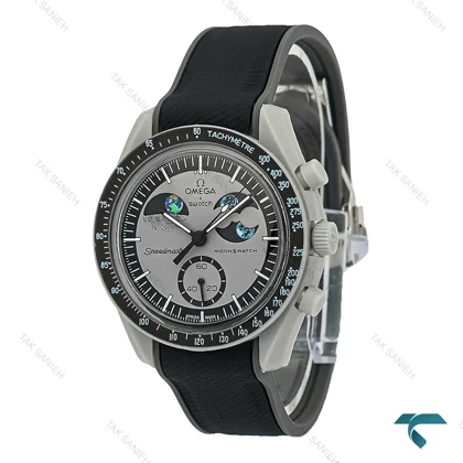ساعت امگا سواچ بند رابر ماموریت به ماه طوسی مشکی Swatch-7610-U