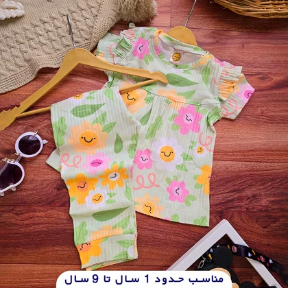 تیشرت شلوار دخترانه نخ پنبه کبریتی