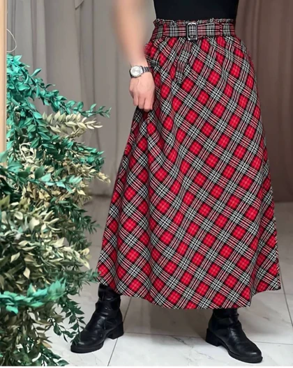 دامن چهارخونه پشمی قد 90 کد 50138