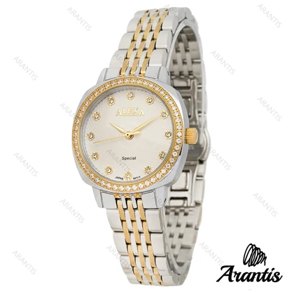 ساعت الکسا 2004z زنانه سیلور طلایی دور نگین w-10138