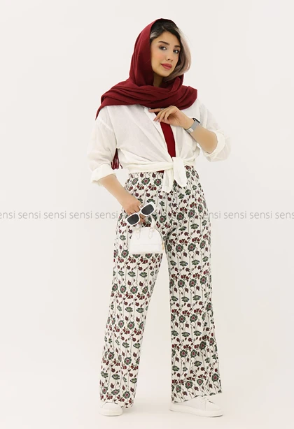 شلوار بگ طرح دار لینن کد1005316