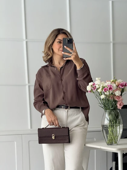 شومیز زنانه casual قهوه ای زنیر