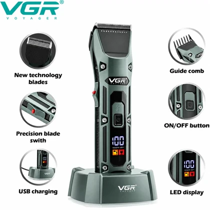 ماشین اصلاح موی سر و صورت وی جی آر VGR مدل V-696 شارژی با 4 شانه