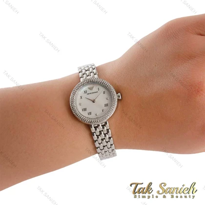 ساعت امپریو آرمانی زنانه دورنگین سیلور صفحه سفید Armani-5180-L