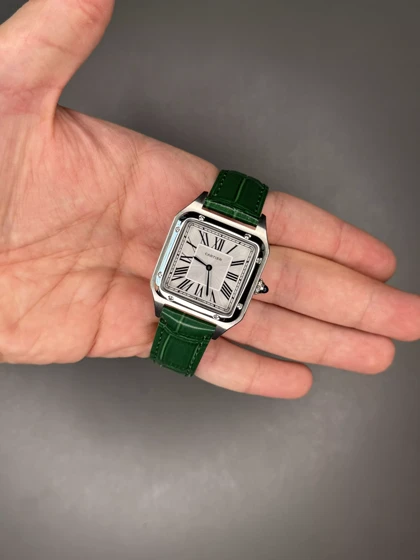 ساعت مچی کارتیه دومونت بند چرمی سبز صفحه سفید Cartier