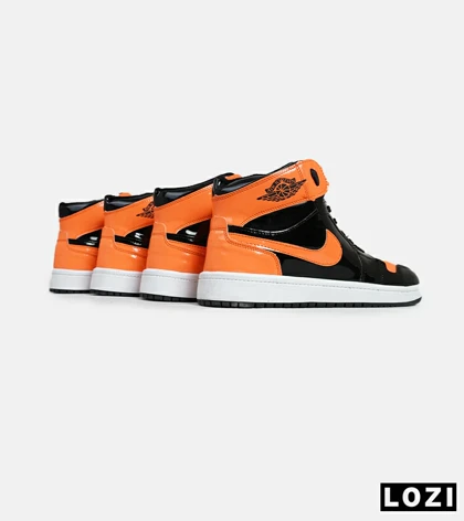 کفش کتانی مردانه و زنانه ساق‌دار مشکی نارنجی ورنی NIKE jordan 1