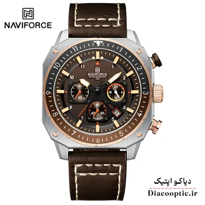ساعت مچی مردانه سه موتور برند نیوی فورس چرمی مدل NAVIFORCE 8057 بند چرم