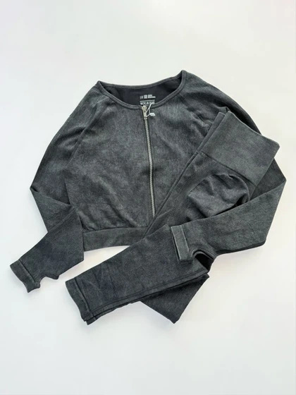 ست سویشرت فینگر دار دو زیپ و لگ پشت چروک ورزشی سیملس برفکی