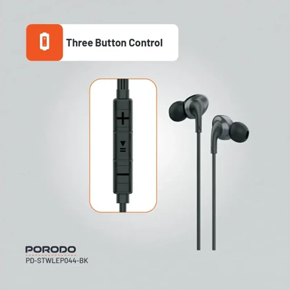 هندزفری سیمی پرودو مدل PORODO PD-STWLEP042-BK