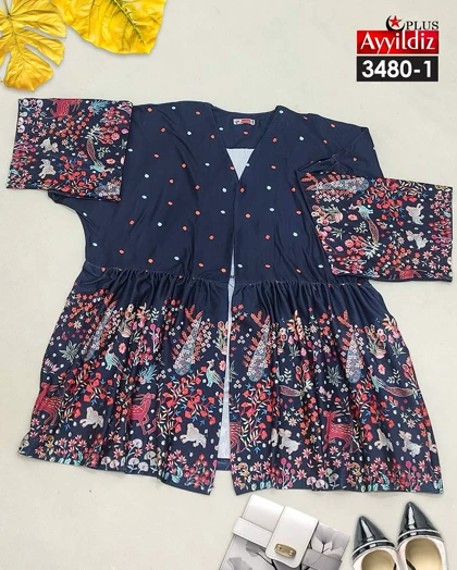 مانتو زنانه کوتاه جلو باز سایز بزرگ کد 3480