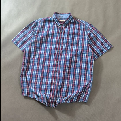 🧡 SIZE XL-L پیراهن نخی چهارخونه کلاسیک مردانه آستین کوتاه اورجینال برند J.C.LANYON استرالیا