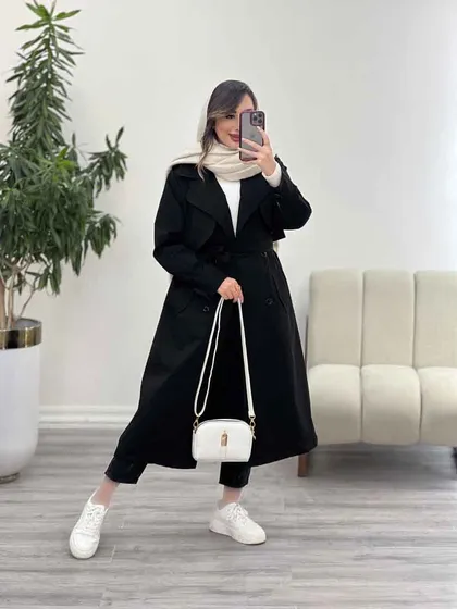 بارانی بلند دو جیب سرشانه پاگن