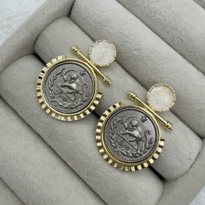 گوشواره طرح سکه دو ریالی قدیمی گرد