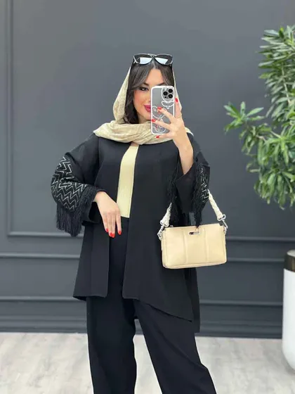 مانتو لینن آستین طرح دار ریش دار