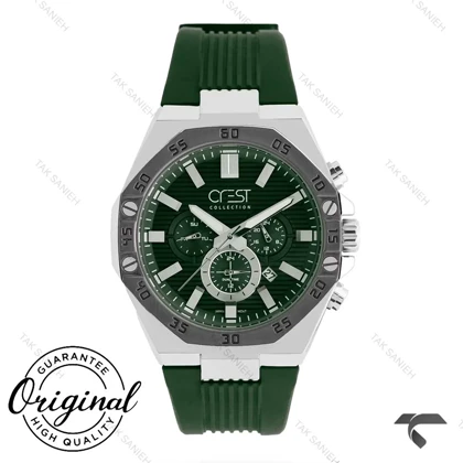 ساعت کرست مردانه 6322-3 صفحه مشکی بند سبز Crest-11001-G