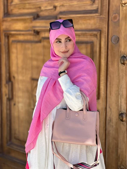 روسری وال نخی صورتی کد 4