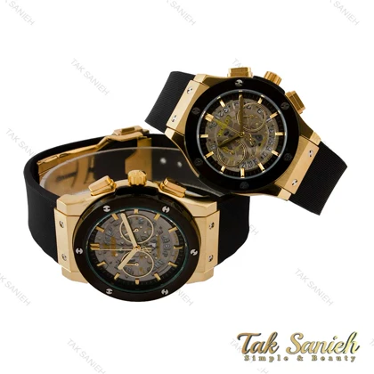 ساعت هابلوت ست سه موتوره طلایی مشکی صفحه اسکلتون Hublot-4433-S