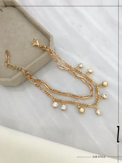 دستبند دو لاین فیگارو آویزدار گوی و نگین