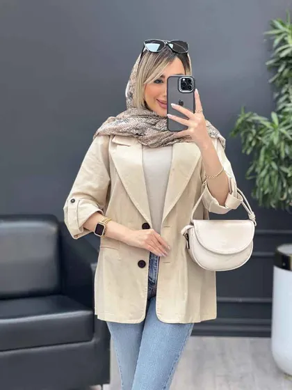 مانتو لینن دو دکمه جیب نما