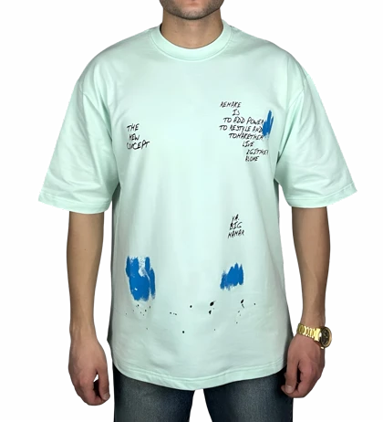 تیشرت آستین کوتاه مردانه سبز پاستلی طرح دار گرافیکی